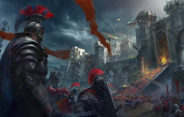 Weapons, castle, battle, warrior, fortress, armor, Rome, siege