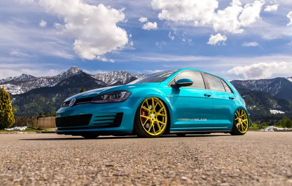 Picture mountains, Volkswagen, golf, tuning, GTI, stance, MK7
