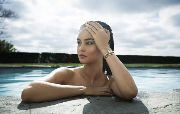 Picture pose, look, Courtney Eaton, Courtney Eaton, watch, actress, pool, model