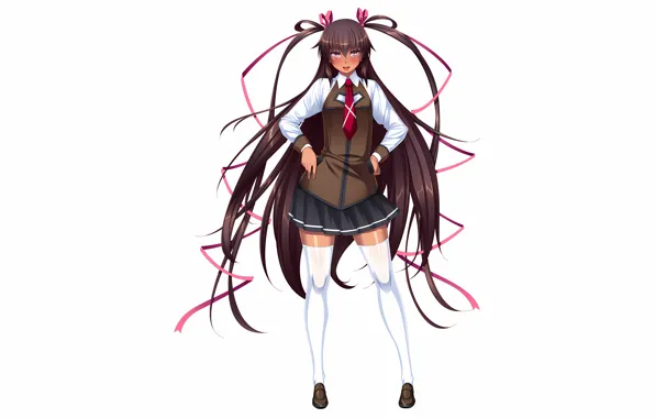 Girl, sexy, school uniform, thighhighs, long hair, legs, anime, beautiful