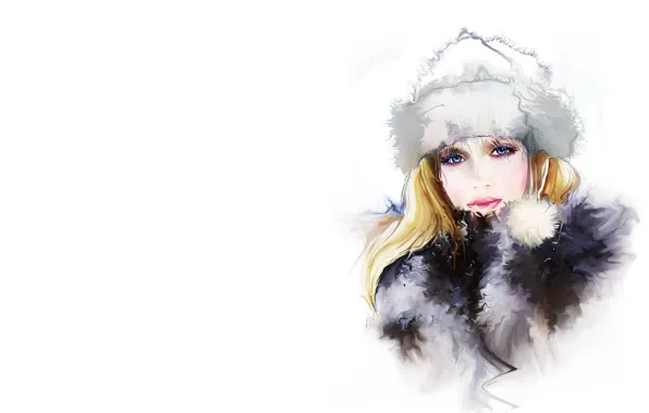 Picture winter, girl, hat, art