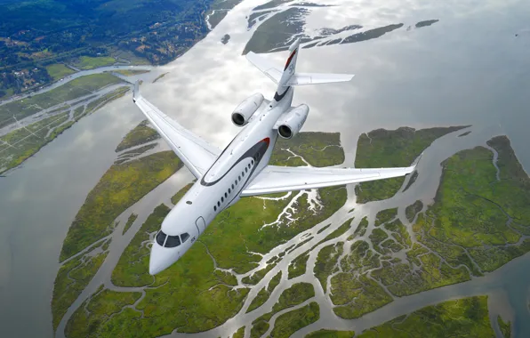 Picture The plane, Flight, Top, Dassault Aviation, Lewis and Clark National Wildlife Refuge, Long-range business jet, …