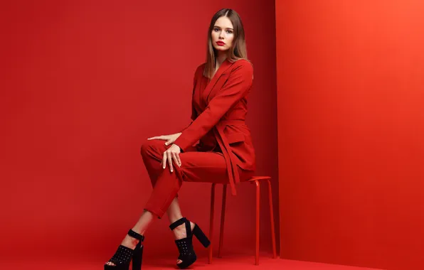Girl, beautiful, model, chair, suit