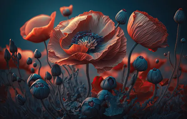 Summer, flowers, Mac, Maki, styling, petals, red, buds