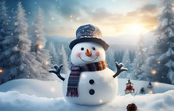Winter, snow, Christmas, New year, snowman, Christmas, winter, snow
