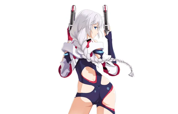 Guns, girl, sexy, ass, pistols, long hair, anime, blue eyes