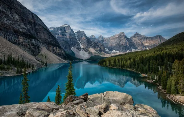 The sky, mountains, nature, lake, river, valley, Canada