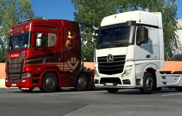 Machine, Mercedes, Mercedes - Benz, Truck, Scania, Tractor, FullHD, Euro Truck Simulator 2