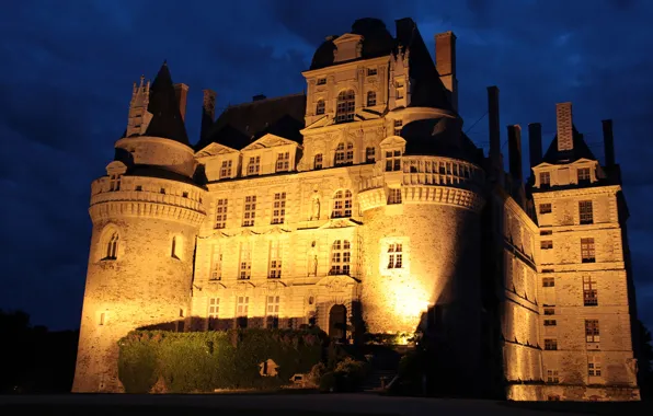 Night, castle, France, lighting, Chateau de Brissac