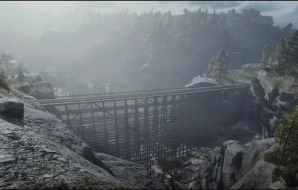 HDR, Nature, Landscape, Bridge, Game, Mountains, Xbox One S, Red Dead Redemption 2