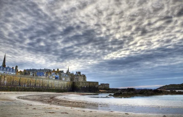 Picture clouds, Saint-Malo, sea, shore, home, France, wall, landscape