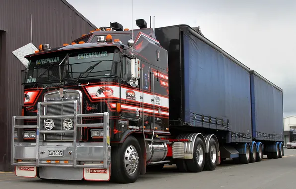 Black, the truck, kenworth, caterpillar, Australian trucks, the trailer
