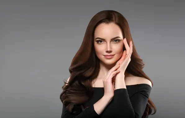 Look, girl, face, hands, makeup, brunette, hairstyle, woman