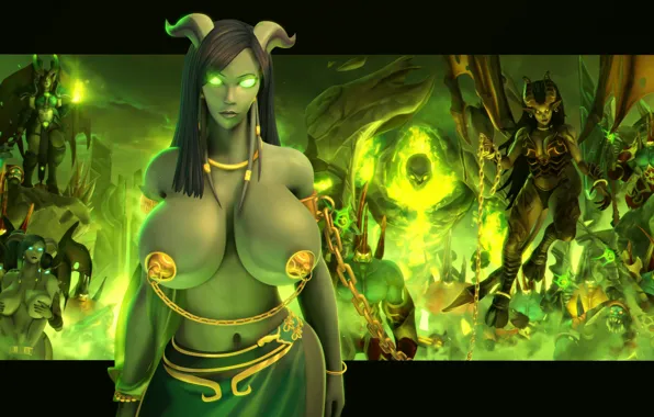 Chest, girl, rendering, naked, body, Tits, chain, World of Warcraft