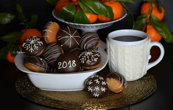 Coffee, chocolate, cookies, Cup, 2018, Mandarin