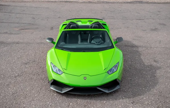 Machine, green, lights, Lamborghini, the hood, bumper, Spyder, the front