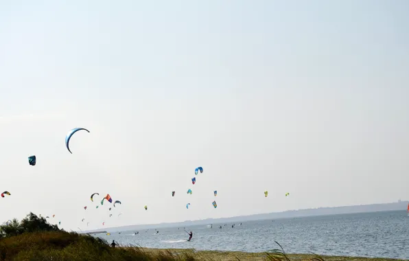 Sea, the sky, freedom, the wind, stay, sport, minimalism, parachute