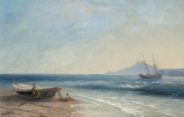 Boat, ship, picture, 1893, Ivan Aivazovsky, Marine Scene