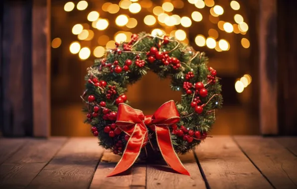 Branches, red, lights, berries, Board, fruit, Christmas, New year