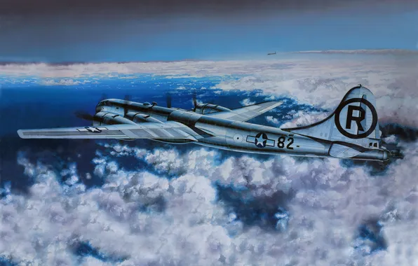 The sky, clouds, figure, art, bomber, the plane, American, strategic