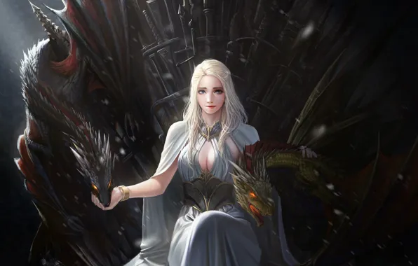 Girl, fantasy, art, films, dragon, Game of Thrones, Daenerys Targaryen, artwork