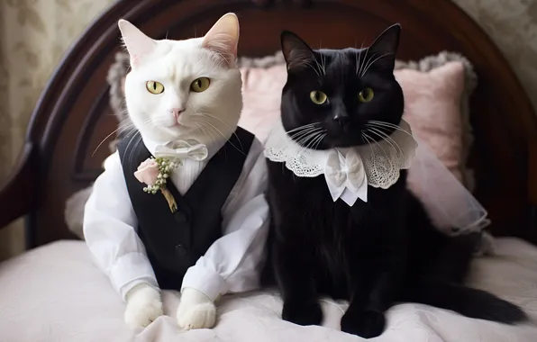 Cat, white, cat, look, cats, pose, bed, costume