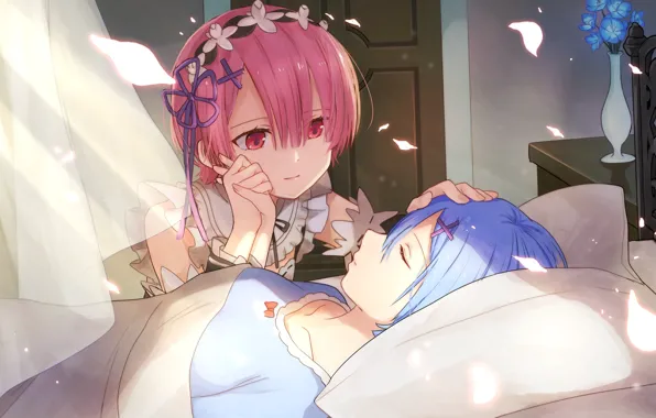 Anime, art, ram, rem, re zero kara hajime chip isek or seikatsu