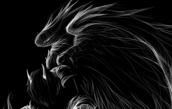 Picture figure, wings, horns, black and white, dark angel
