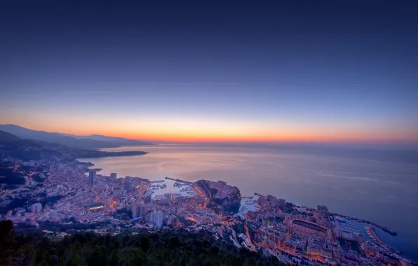 Sea, lights, coast, Monaco