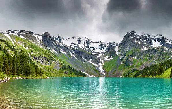 The sky, water, mountains, nature, lake