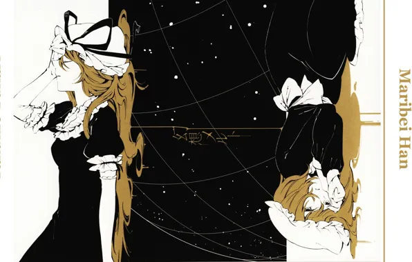 Boredom, black dress, bow, two girls, cap, closed eyes, sad, Touhou Project