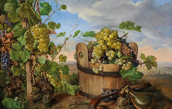 Grapes, still life, the barrel, Franz Xaver Petter