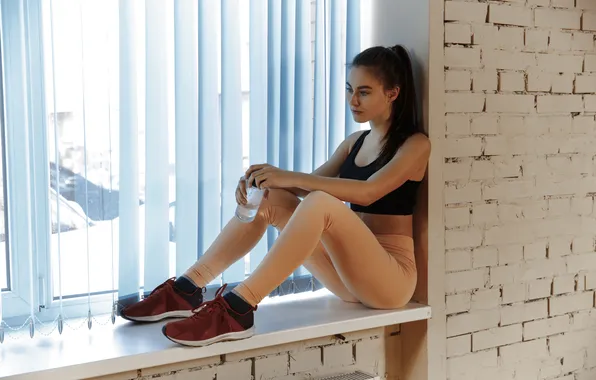 Picture girl, model, cute, leggings, sneakers, tank top
