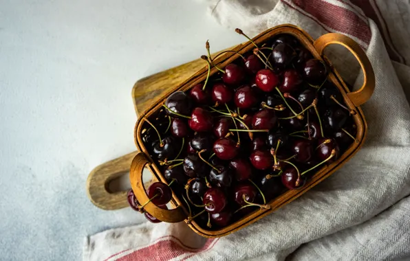 Picture cherry, berries, fabric, basket, cherry, basket