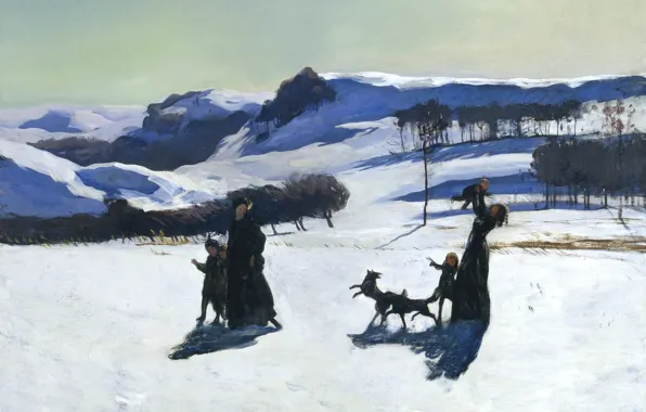Picture snow, landscape, mountains, picture, Rockwell Kent, Rockwell Kent, Winter in the Berkshire hills, Snow Fields