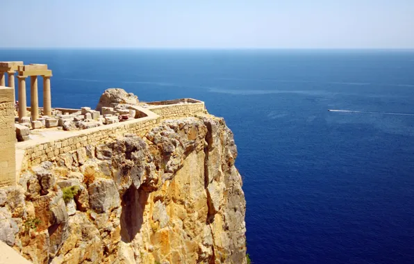 Ruins, Greece, sea cliff