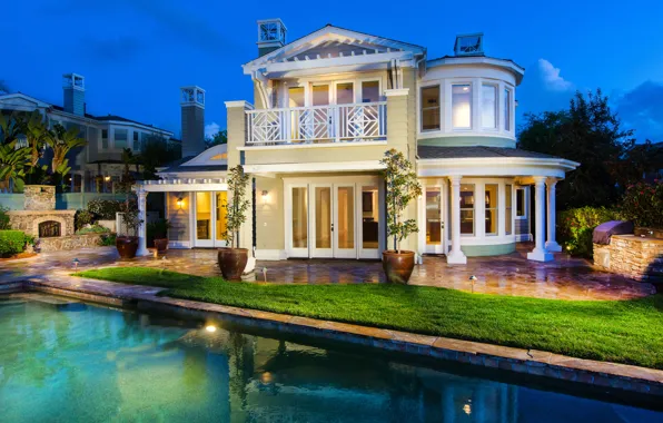 Picture the city, home, the evening, pool