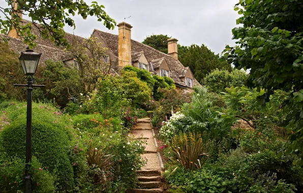 Picture nature, photo, England, garden, lantern, the bushes, Tewkesbury