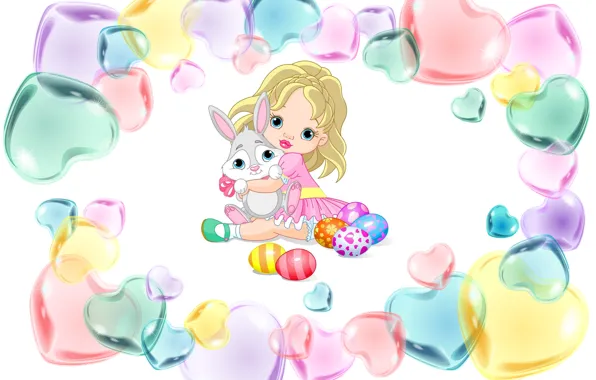 Picture holiday, egg, doll, art, Easter, girl, Bunny, heart