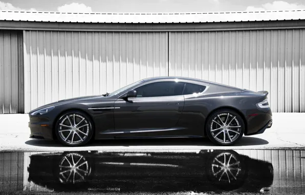 Reflection, grey, Aston Martin, shadow, DBS, puddle, profile, Aston Martin