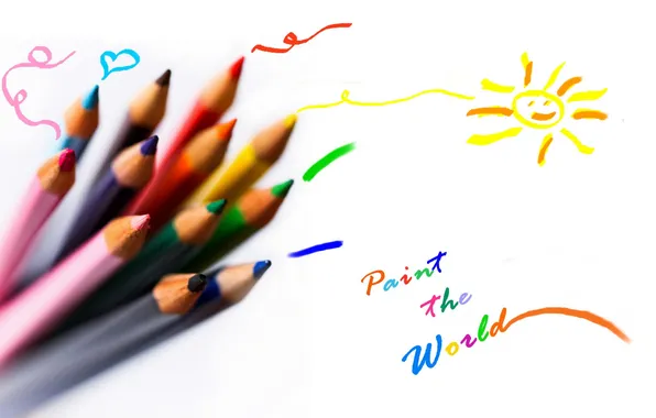 The inscription, pencils, draw the world