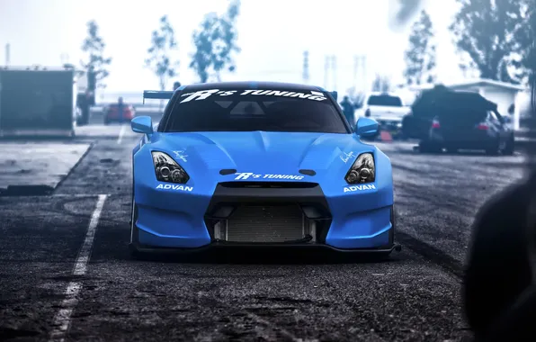 Tuning, GTR, Nissan, blue, the front