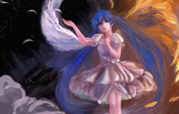 Picture girl, figure, wings, dress, vocaloid, hatsune miku