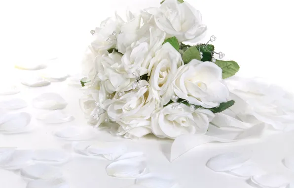 Romance, tenderness, beads, white roses