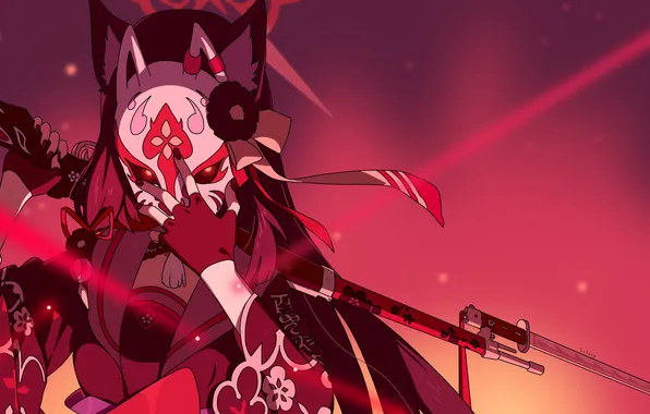 Girl, mask, Fox, rifle, Blue Archive, Wakamo Kosaka