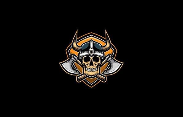 Minimalism, Skull, Style, Helmet, Axe, Background, Horns, Art