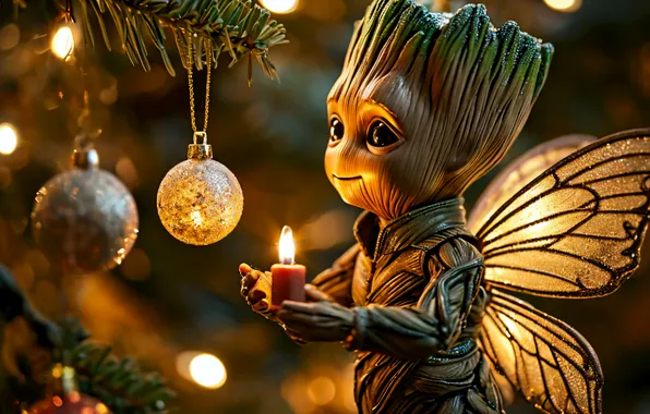 Tree, lights, fairy, New year, garland, Groot, I am Groot