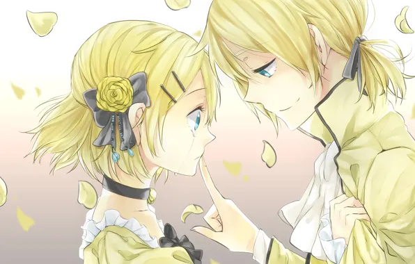 Girl, petals, guy, two, tear, Vocaloid, Vocaloid, Kagamine Len