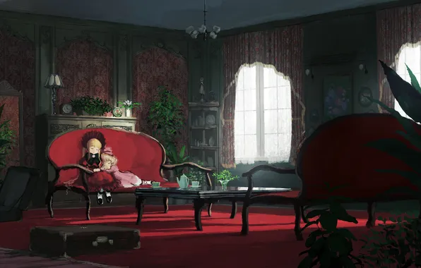 Picture room, girls, sleep, interior, art, rozen maiden, shinku, jumpei99