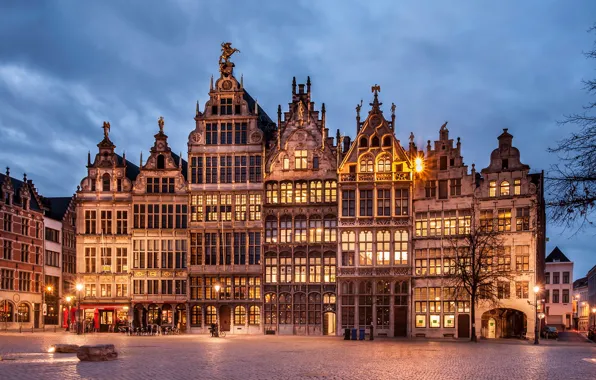 The sky, lights, home, the evening, area, lights, Belgium, architecture
